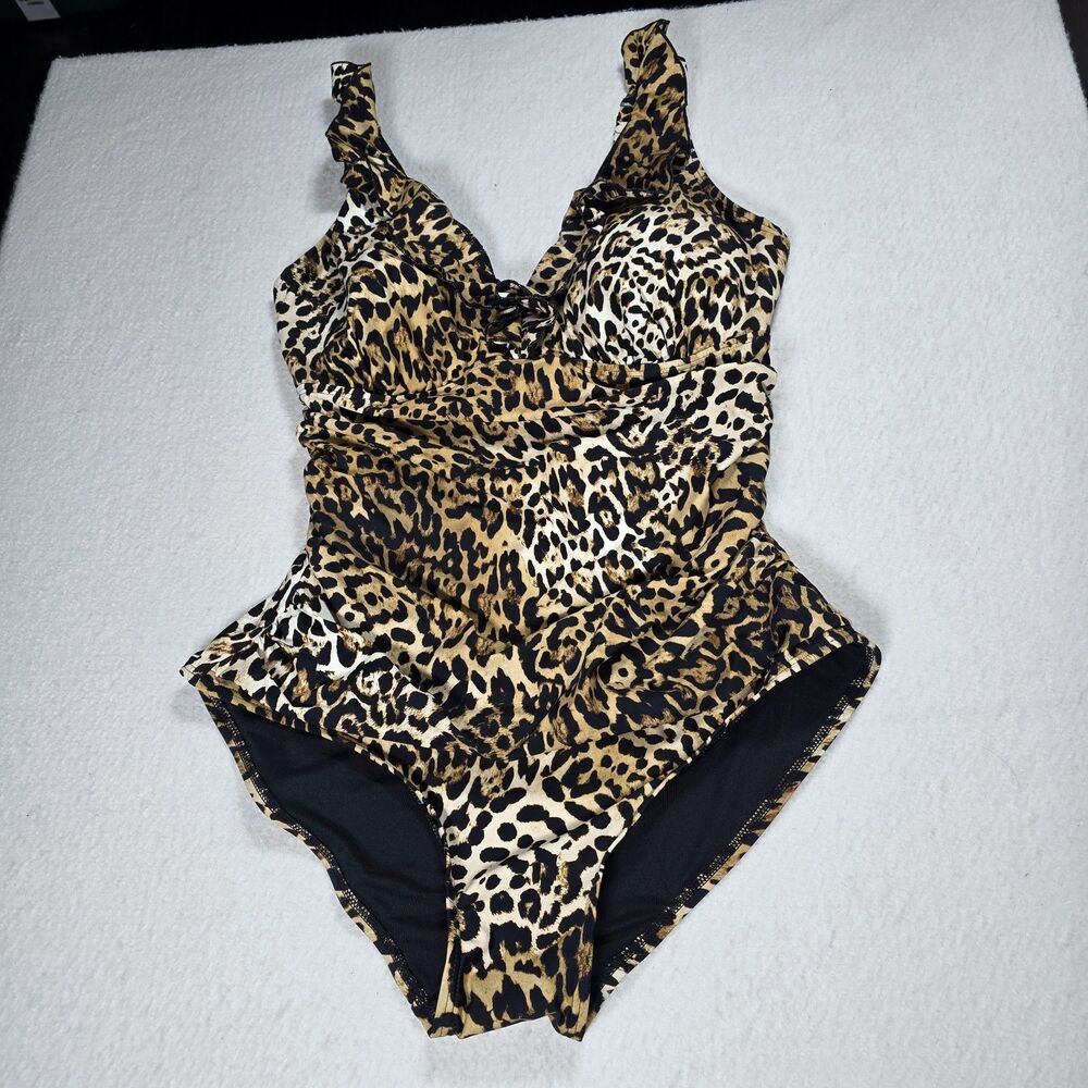 NWT DKNY Women's Animal Print Ruffle Neck One-Piece Swimsuit Size XXL NWT